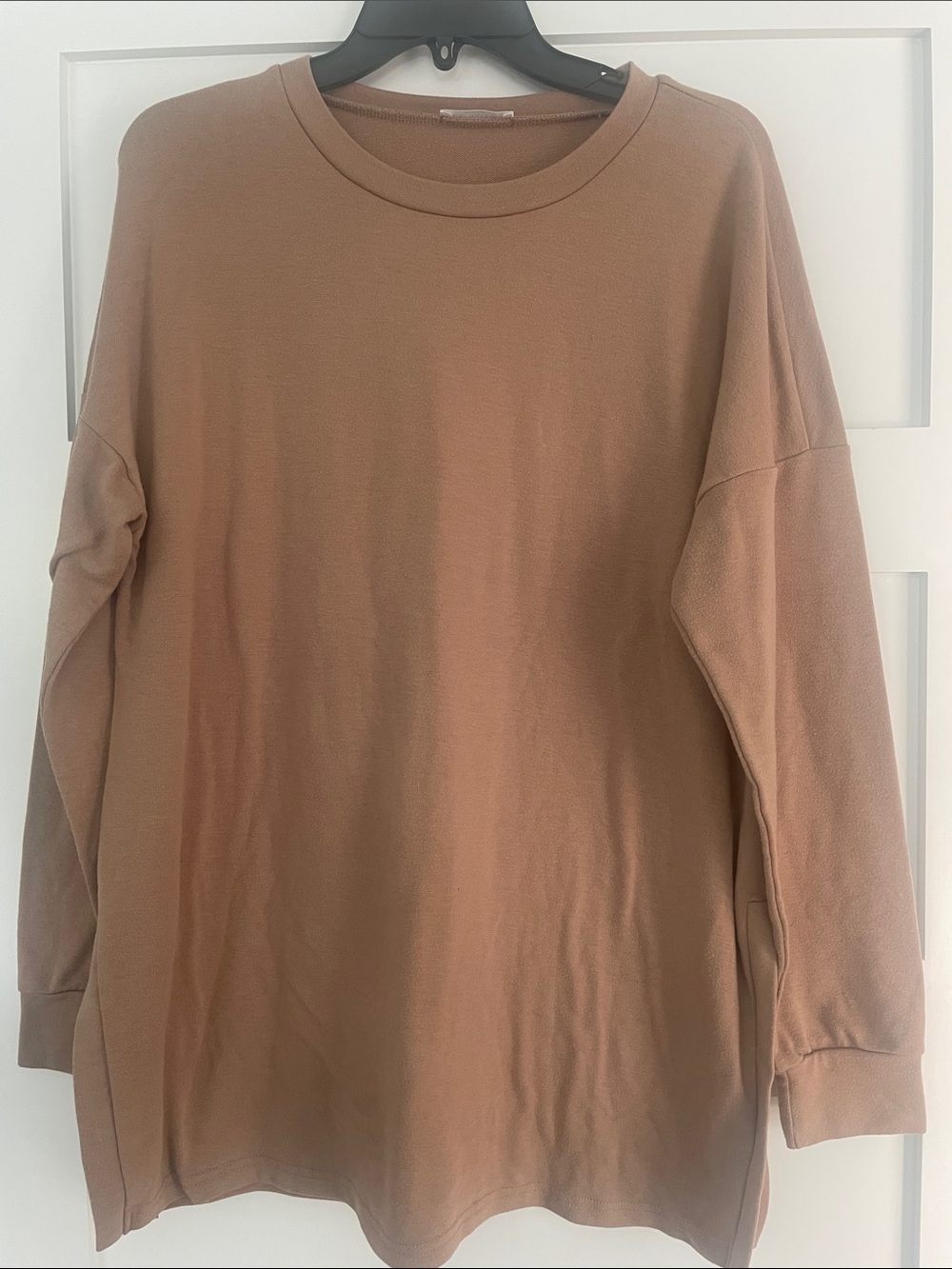 Classic Long-Sleeve Maternity Crewneck Top in Brown